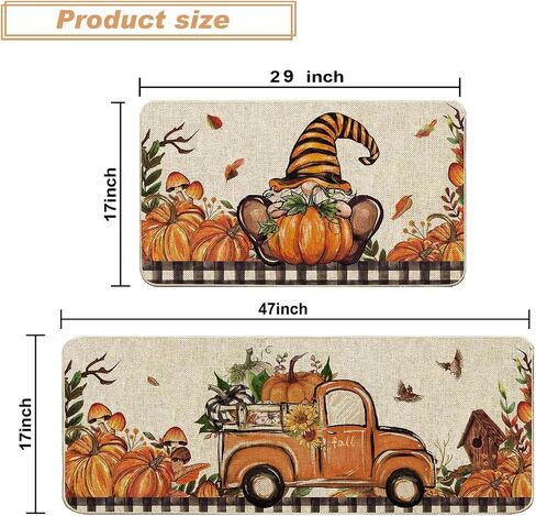 Baccessor Gnome Fall Kitchen Mats Set of 2, Gnome Pumpkins Truck Kitchen Rugs Autumn Sunflower Farmhouse Kitchen Floor Mats Non Slip Absorbent Thanksgiving Fall Decor 17x29 and 17x47 Inch in Saudi Arabia