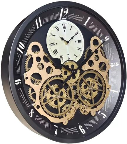 18 inch Original Industrial Wall Clock, Non-Ticking Vintage Real Moving Gear Battery Operated Steampunk Decor Metal Clock for Living Room, Farmhouse, Home Kitchen (Gold-Black, 18 Inch) in Saudi Arabia