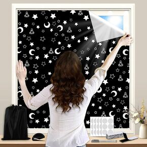 100% Blackout Curtains for Bedroom 98" x 57", Portable DIY Window Blinds, No Drill Window Shades & Blackout Blinds with Scribbler Pen & Stickers & Tabs for Baby Nursery,Dorm Room,Travel(Stars & Moon)