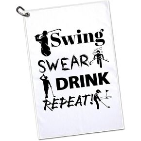 Swing Swear Repeat Printed Microfiber Golf Towel, Funny Golf Towel Gifts and Golf Accessories for Men Women Dad Mom Grandpa, Retirement Birthday Gift for Golf Lover Golfer Golf Fan