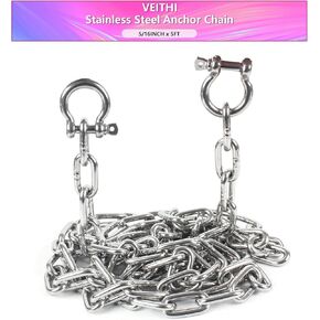 Anchor Chain,316 Stainless Steel Boat Anchor Chain, Anchor Chain for Boats with 2 Pcs Shackles,Marine Grade(3 Size)