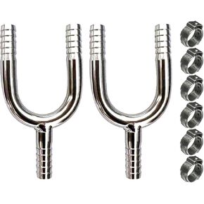tsingseen life 2 pcs Stainless Steel 1/4" Hose Barb, 3 Way Y Shape Barbed Splitter Fitting & 13.3 Oeticker Clamps x 6
