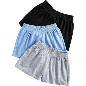 MakeMeChic Women's 3 Pack Elastic V Waist Wide Leg Shorts Summer Casual Sweat Shorts
