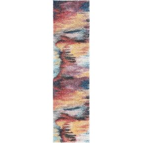 SAFAVIEH Calista Shag Collection 2'3" x 9' Red/Blue CAL114Q Abstract Non-Shedding Living Room Bedroom Dining Room Entryway Plush 1-inch Thick Runner Rug