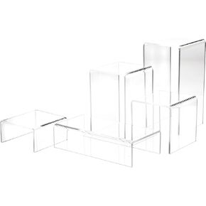 Plymor Clear Acrylic Square and Rectangular Display Risers, 6" Deep Assortment, Set of 5 (1/4" Thick)