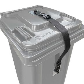 2 Pack Trash Can Lid Strap Locks, No Drill Garbage Can Latches, Adjustable Animals Proof Straps Use for Locking Outdoor Waste Bin, Recycling Container, Black
