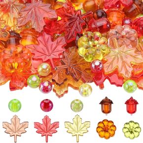 130Pcs Thanksgiving Vase Filler Fall Vase Fillers Decor Acrylic Pumpkins Leaves Cabochons Acorn Beads Autumn Harvest Decorations for Home Display Table Accents Holiday Supplies Accessories
