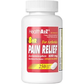 HealthA2Z® Pain Relief Extended Release | Acetaminophen 650mg | 250 Caplets | 8 Hours | Arthiritis Pain | Pain Reliever - Fever Reducer | Contains no Aspirin