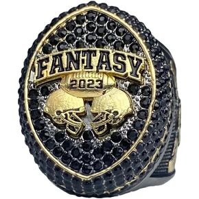 Legacy Rings 2023 Massive Gunmetal and Gold Fantasy Football Championship Trophy Ring, Award for Fantasy Football League Winner Black Stones