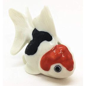 WitnyStore Tiny 2¼" Long White Red Black Goldfish Incense Holder - Miniature Hand Made Painted Ceramic Colorful Ryukin Oranda Gold Fish Aquarium Animal Porcelain Decorative Collectible Figurines Décor