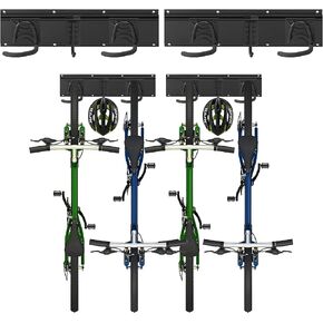 Bike Wall Rack Bike Storage Wall Mount for 4 Bikes + 3 Helmets Tool Storage Hook Adjustable for Garage or Home Vertical Bike Rack, 20 inches / 511mm -2 Rails