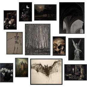 KINYEYE 12PCS Gothic Home Decor Eclectic Posters, Dark Academia Room Decor, Eclectic Goth Wall Art Prints | Unframed