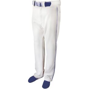 Youth Baseball/Softball Belt Loop Pants, White with Navy Piping (White with Navy Piping, YS)