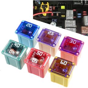 6 PCS Automobile Fuse Combination Set, 20A 25A 30A 40A 50A 60A Long Fuse Box, Multi-Function Cigarette Lighter Fan Fuse, Universal for Cars Trucks SUVs Repair Accessories (Multicolored)