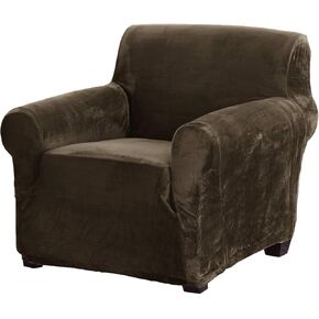 Velvet Plush Stretch Arm Chair Slipcover. Velvet Chair Furniture Protector, Soft Anti-Slip, High Stretch (Chair, Wild Dove Grey - Snowflake)