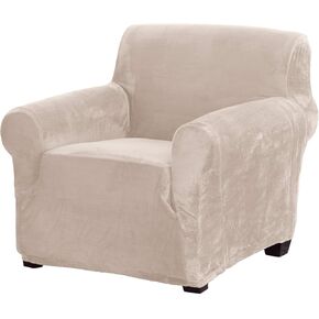Velvet Plush Stretch Arm Chair Slipcover. Velvet Chair Furniture Protector, Soft Anti-Slip, High Stretch (Chair, Wild Dove Grey - Snowflake)
