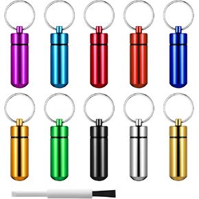 Small Portable Pill Case with Keychain(10 Pack), Waterproof Aluminum Pill Organizer Metal Mini Box Pocket Drug Storage Container for Outdoor Camping Travel Multicolor