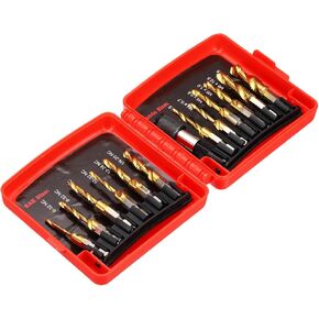 مجموعة رؤوس مثقاب من uxcell مكونة من 13 قطعة، SAE 6-32NC إلى 1/4-20NC متري M3 إلى M10 صنابير خيط مع محول تغيير سريع، طقم أدوات حفر لولبي مطلي بالتيتانيوم in Kuwait