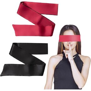 2 Pcs Satin Eye Mask for Sleeping Satin Sleep Mask Silk Blindfold for Women Men Adults Couples Blindfold Scarf Satin Sleep Eye Cover for Travel Nap Meditation Valentine Gift 150cm/59inch（Black+Red）