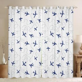 Feelyou Cartoon Flight Darkening Dreapes (2 Panels, 42 x 84 Inch) Kids Airplane Curtains for Bedroom Living Room Toddler Aircraft Print Blackout Curtains Travel Decor Blue and White Window Treatments