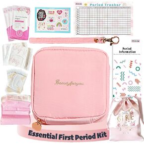 Essential Period Kit for Girls | MultipieYo First Period kit for Girls 10-12 | Period Bags for Teen Girls for School | First Period Gift with Sanitary Pad Storage Bag, Wipes, Period Tracker and More