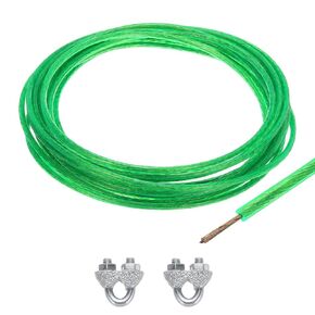 MECCANIXITY 8mm (5/16 inch) Clear Vinyl Coated Wire Rope, 3meter /10ft Galvanized Steel Cable Wire Rope with 2PCS M8 Loop Sleeves for String Light Hanging, Deck Railing, Garden Wire