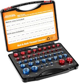 مجموعة أدوات فحص خيط الصواميل والمسمار الهوائية من TAILONZ، تحقق من أبعاد الصواميل والمسمار الإمبراطورية والمترية لفحص خيط الصواميل والمسمار، مقياس ذكر، مقياس المسمار 44 قطعة in Kuwait