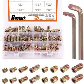 120 pcs 1/4" and 5/16" Carbon Steel Zinc Plated Color Threaded Insert Nuts Assortment Set Screw-in Nut Hex Socket Drive Wood Bolt Fastener Connector for Wooden Furniture