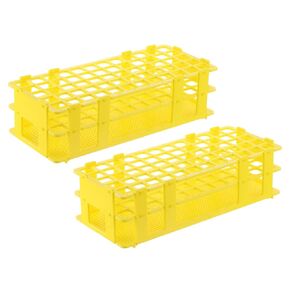 PATIKIL 60 Holes Test Tube Rack, 2Pcs 16mm Square Hole Plastic Detachable Test Tube Holder Stand Suitable for 16mm Dia Tube for Laboratory Scientific Experiments, Yellow