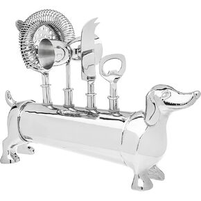 Godinger Bar Tool Set with Stand - Dachshund Bartender Mixology Kit - 5 pc Set