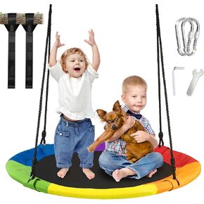 40 Inch Saucer Tree Swing for Kids Outdoor,Disc Round Swing with Waterproof Textilene Fabric,500Lb Weight Capacity,Kids Playground Outdoor Activity Backyard Fun (Multicolor)