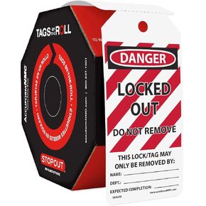 Accuform 100 Lockout Tags by-The-Roll, Danger Locked Out Do Not Remove, US Made OSHA Compliant Tags, Tear & Water Resistant PF-Cardstock, 6.25"x 3", TAR418