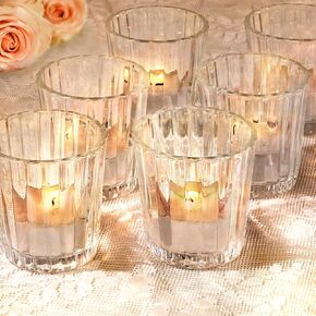 ComSaf Votive Candle Holders, 24 PCS Glass Candle Holders, Ribbed Tealight Candle Holder for Table Centerpieces, Clear Candle Holder for Wedding, Home Decor, Party, Baby Shower, Special Occasions