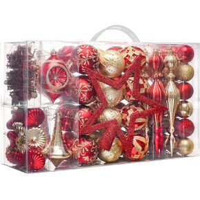 Valery Madelyn Ornaments for Christmas Trees, 100ct Red and Gold Shatterproof Christmas Tree Decorations, Luxury Hanging Ball Ornaments Bulk for Xmas Holiday Decor