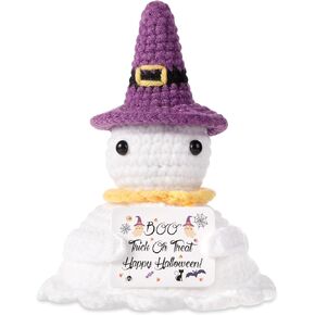 Funny Positive Ghost, Cute Creative Positive Knitting Potato Support Emotional Doll Soft Crochet with Card Mini Crochet Encouraging Cheer Boo Happy Halloween Birthday Gift for Office Party Decoration
