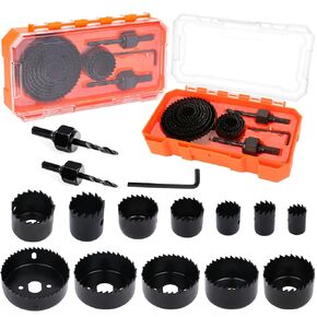 Hole Saw Kit, 15pcs Hole Saw Set with 3/4" to 2.95"(19mm-75mm)12 PCS Saw Blades, Mandrels, Hex Key, 2024 Upgraded Hole Saw for PVC Board, Wood and Plywood