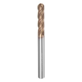 HARFINGTON Ball Nose End Mill 4 Flute 1/4" Diameter 1/4" Shank Tungsten Carbide TICN Coated Spiral CNC Router Bits 1-1/8" Cutting Length Single End Ball Cutting Tool for Carving Engraving