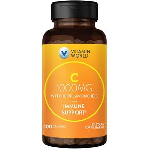 Vitamin World Vitamin C 1000 mg with Bioflavonoids, Immune Support, Antioxidant Protection, Vitamin C Supplement for Collagen Production, Bone & Skin Health, Gluten Free, 100 Capsules