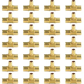 WiseWater 28 Pcs PEX Fittings 3/4 Inch, 3/4 inch 90 Degree Elbow PEX Fittings, Brass Barb Crimp PEX Pipe Fitting for PEX Pipe Plumbing Projects (Pack of 28)