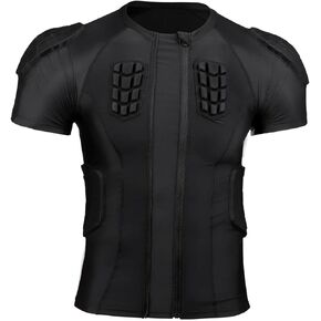 TUOY New Rib Chest Protector Shirt with Zipper - Easy Put On/Take Off Padded 7 Pads Baseball Football Lacrosse Rib Heart Sternum Guard