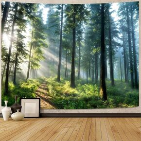 Lunerfex Tyndall Effect Forest Tapestry, Nature Tapestry Sunlight Streaming Through Trees Tapestry Wall Hanging for Bedroom and Living Room Decor Nature Tree2 60×80 Inches