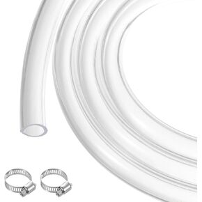 3/8" x 1/2" Clear Plastic PVC Tubing 100ft Flexible Vinyl Tube, [for Garden Irrigation, Water Hose, Fish Tank, Aquarium] - 9.5mm x 12.7mm / with 2Pcs Clamps