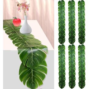 6 Pcs Artificial Palm Leaves Table Runners 72 Inch, Tropical Palm Leaves Table Runner Faux Leaf Table Cloth for Wedding Hawaiian Luau Theme Party Supply Summer Table Wall Decorations