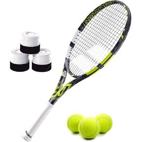 Babolat Pure Aero Junior Tennis Racquet Bundled with Overgrips and 3 Yellow Tennis Balls