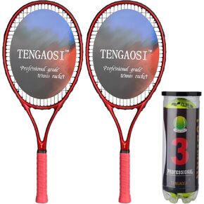 Adult 2 Player Tennis Racket Perfect for Beginner and Professional Players 27-Inch Professional Red Tennis Racket Set