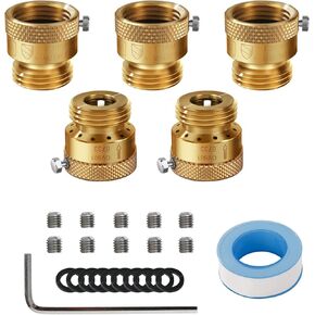 5 Pack SUNROAD Lead-Free Brass 3/4" Inch MHT Hose Bibb Connector Backflow Preventer Vacuum Breaker,Check Valve For Garden Spigot RV Hose Connection,Anti-Siphon Fitting with extra set screws