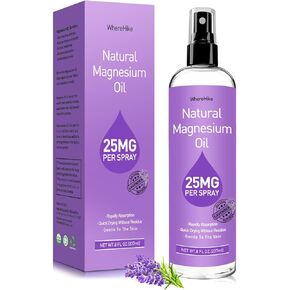 Natural Magnesium Oil Spray for Feet 8oz Size(25mg Magnesium Per Spray)-Rapidly Absorption,Quick Drying Without Residue,Gentle to The Skin-Lavender