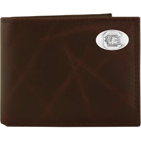 NCAA South Carolina Fighting Gamecocks Brown Wrinkle Leather Bifold Concho Wallet, One Size