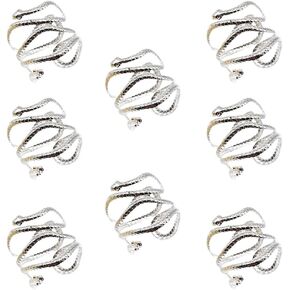 Snake Napkin Rings, Metal Animal Napkin Rings Holders for Holiday Party, Wedding, Banquet, Formal, Table Setting, Casual Dinning, Christmas Dinner Party, Home Table Decor 8 Pieces (Silver)