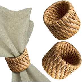 Rattan Napkin Rings Set of 2, Handmade Natural Wicker Napkin Ring for Restaurant, Family Gatherings and Everyday, Farmhouse Style Tan Woven Napkin Rings Napkins Holder Bulk（Brown V4） in Saudi Arabia